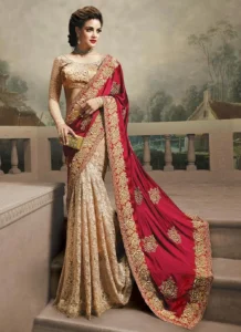 Beige And Red Shade Embroidery